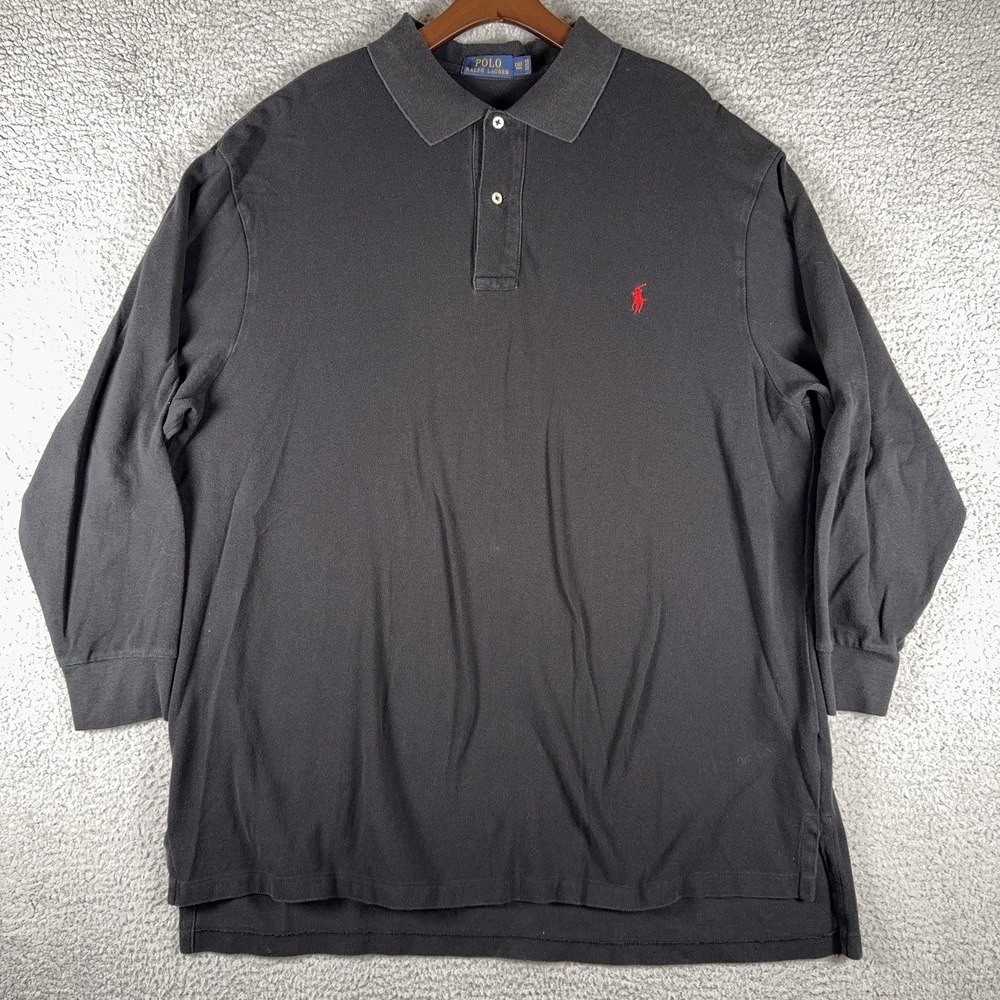 Ralph Lauren Long Sleeve Polo Shirt Mens 2XLT Big Tall Black Red Pony Pique